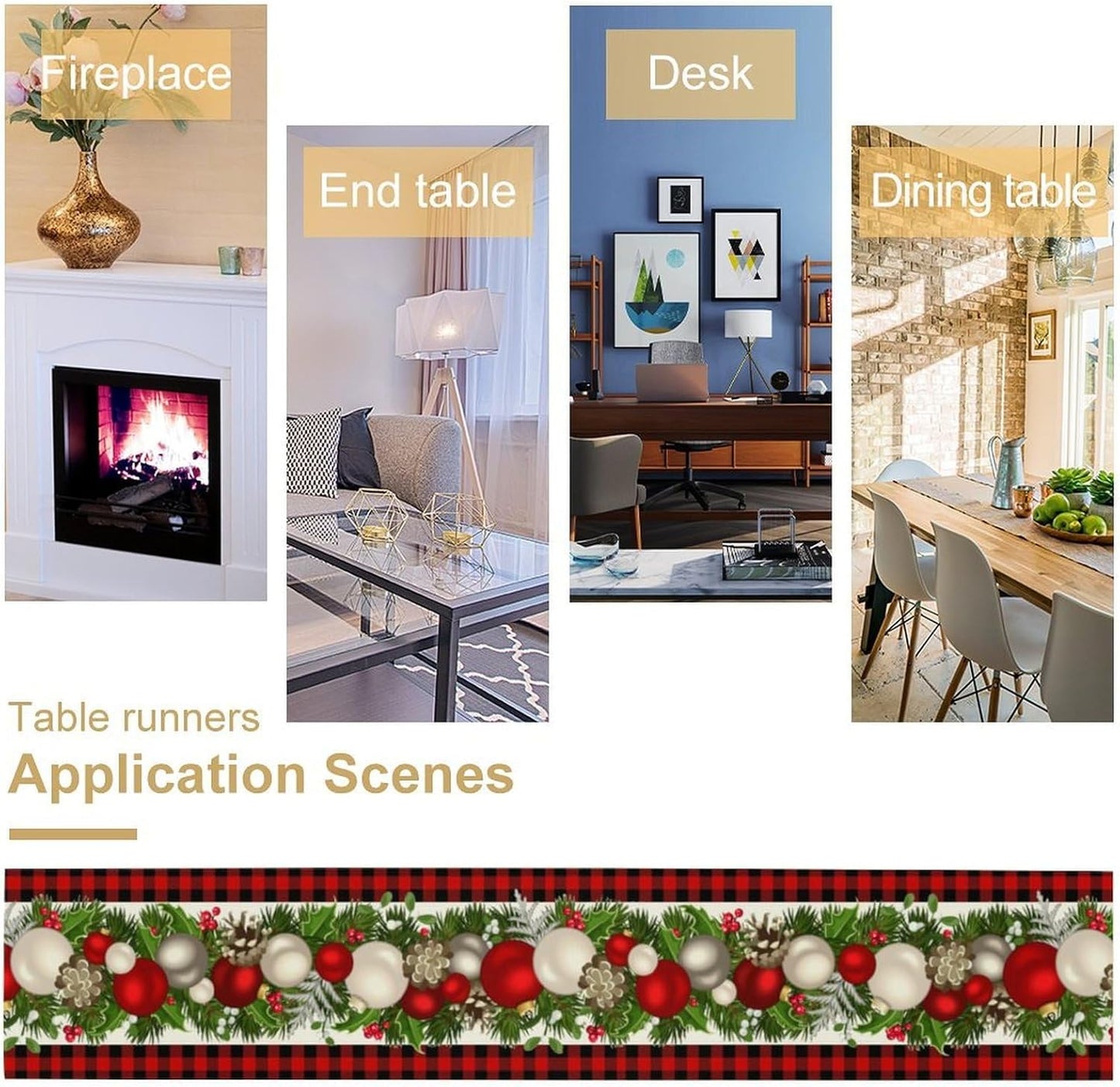 Christmas Table Runner,Seasonal Winter Xmas Holiday Farmhouse Table Cloth Kitchen Dining Table Decoration for Home Party Decor 13x90 Inch