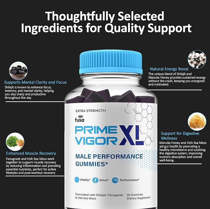 (3 Pack) Prime Vigor XL Gummies PrimeVigor XL Me Gummy Supplement, Prime Vigor Maximum Strength Advanced Shilajit Irish Sea Moss Fenugreek Gummies for Men Energy & Vitality Support (3 Month Supply)