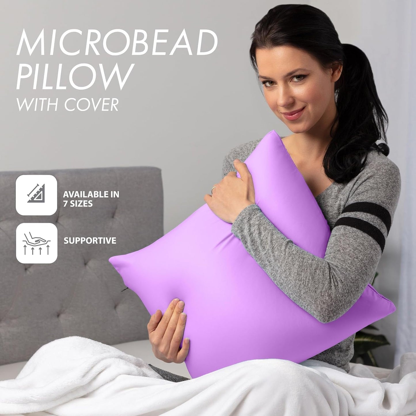 PILLOWY 12" x 20" Throw Pillow - Purple: 1 PCS Luxurious Premium Microbead Pillow with 85/15 Nylon/Spandex Fabric. Forever Fluffy, Outstanding Beauty & Support. Silky, Soft & Beyond Comfortable