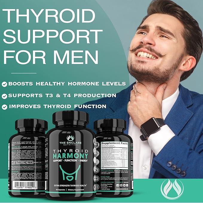 THE ENCLARE NUTRITION Thyroid Support Supplement with Iodine - Balance Hormones for Energy, Metabolism, Focus, Stress, Mood. Ashwagandha, Zinc, Selenium, Vitamin B12, Kelp, Magnesium, L Tyrosine (1)