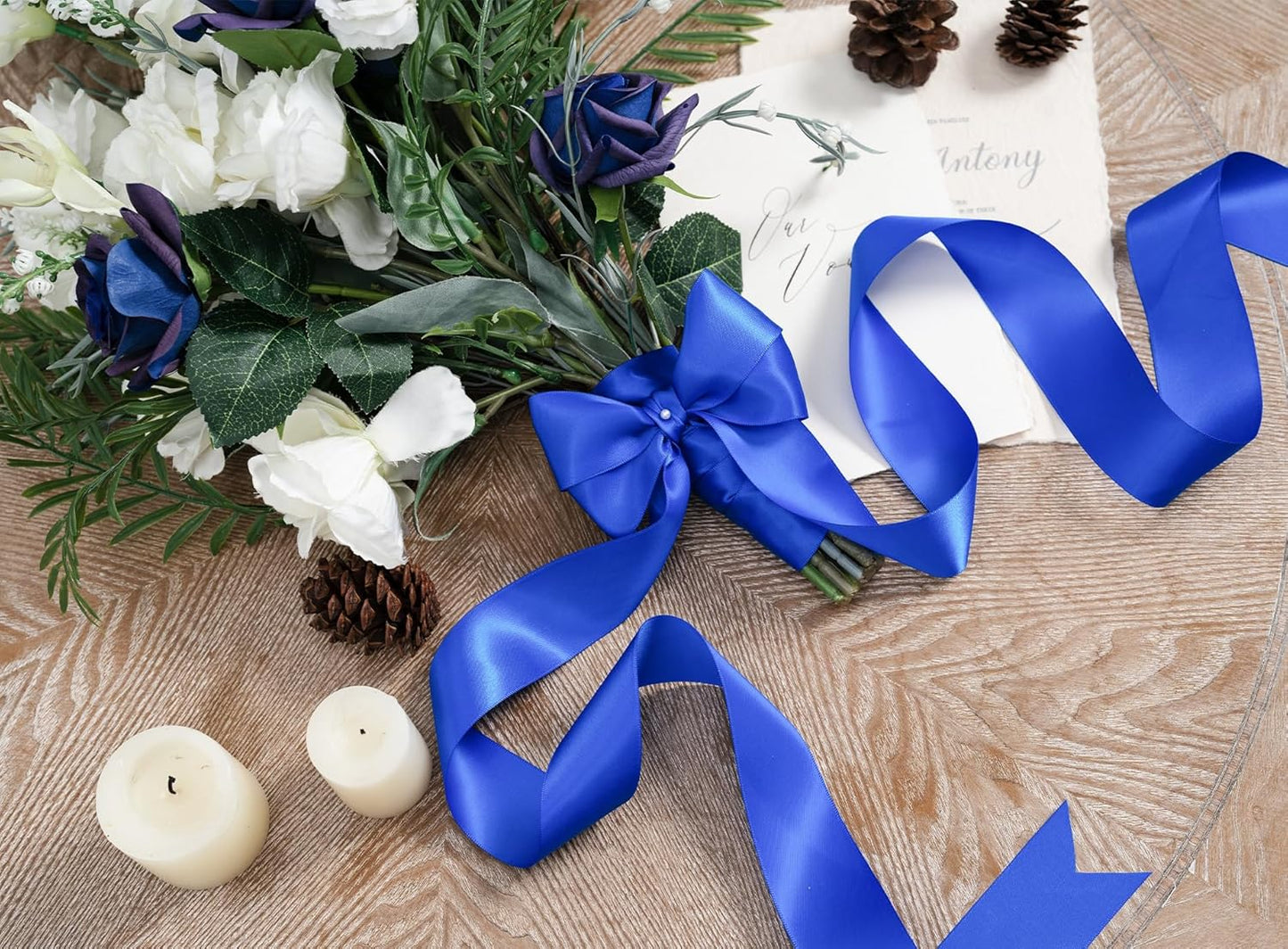 Royal Blue Satin Ribbon 1-1/2 Inch x 50 Yards Double-Faced Ribbons for Gift Wrapping Flower Bouquet Wedding Paper Bows Invitations Crafts