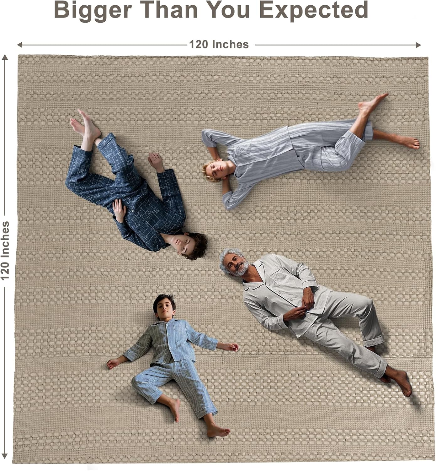 PHF 100% Cotton Waffle Blanket Oversized King 120"x120", Lightweight Breathable Extra Large 10'x10' Blankets for Bed, Giant Big Luxury Aesthetic Woven Bedding for Home Decor, Simply Taupe