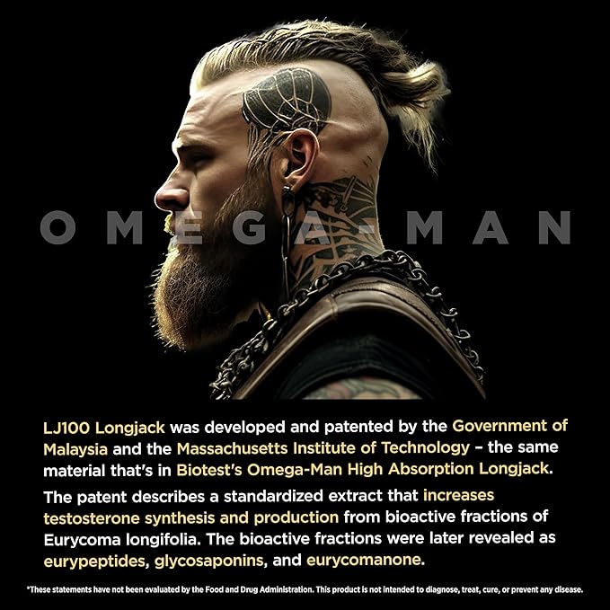 Biotest Omega-Man 300mg LJ100 – Elevates Free Testosterone with Enhanced Absorption - 30 Softgels
