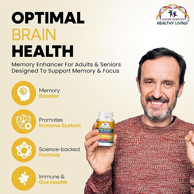Cancer Sciences Brain Supplements for Memory and Focus - 1,500mg Brain Health Mushroom Supplement for Adults & Seniors - High Potency 40% Beta-Glucans for Immune Support & Vitamins, 120 Capsules