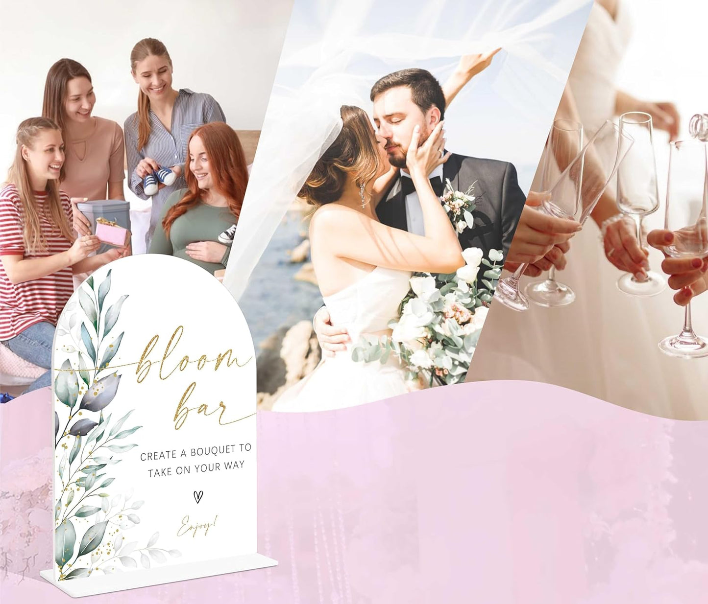 Acrylic Wedding Signs, Greenery Theme Bloom Bar Sign, Wedding Reception Signage, Bridal Shower Table Decor with Stand, Bloom Bar Supplies for Engagement, Anniversary, Newlywed Events and Parties, 01