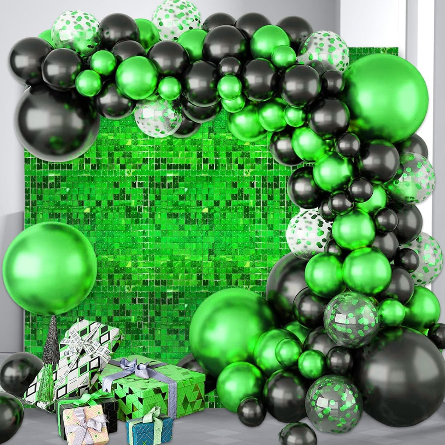 12PCS Green Shimmer Wall Backdrop, Laser Square Sequin Photo Backdrops Panel, Glitter Wall Background for Birthdays, Weddings, Christmas, Engagements, Disco Bachelorette Party Decoration (3FTx4FT)