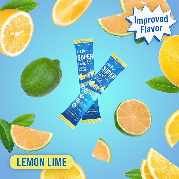 Supercalm Drink Mix - Ashwagandha KSM 66, Magnesium Glycinate & L-Theanine Supplement, Vitamin D3 - Ashwagandha Root Extract - Focus and Relaxation Support (20 Travel Packets) - Lemon Lime