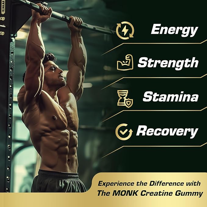 THE MONK Creatine Monohydrate Gummies for Men & Women - Sugar Free, Vegan, Gluten-Free, Non-GMO - 5000 mg Per Serving - 120 Gummies