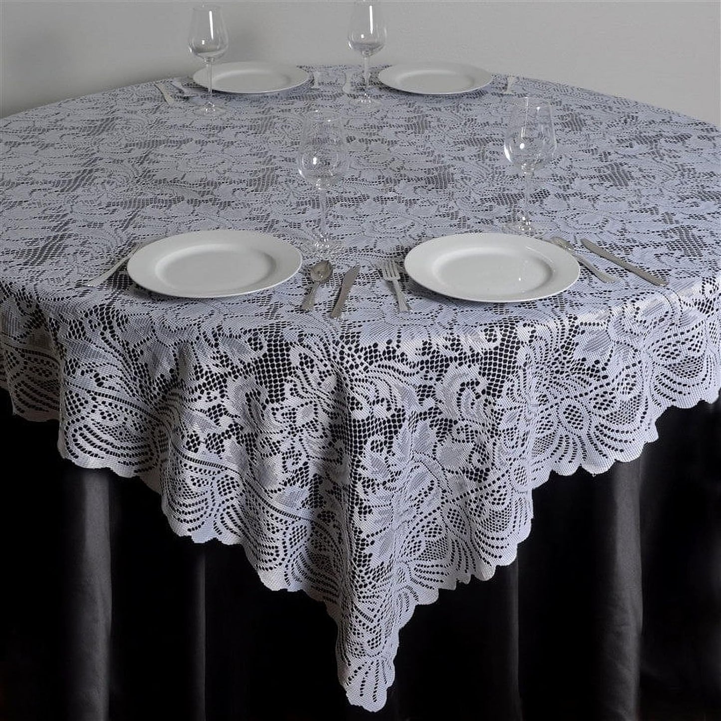 Efavormart 90" x 90" White Square Lace Table Overlay for Wedding Catering Party Table Decorations