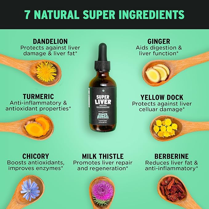 SuperBonsai Super Liver Support with Milk Thistle - All Natural Liver Cleanse Detox & Repair Aid - Doctor-Formulated Liver Supplement - Liquid Herbal Supplements for Liver Health - 1 Month Supply