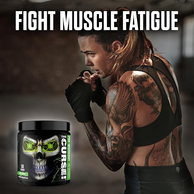 JNX SPORTS The Curse! Pre Workout Powder for Men & Women, Caffeine, Beta-Alanine, Creatine, L-Citrulline, 50 Servings, Green Apple Flavor – Boost Energy, Strength & Focus