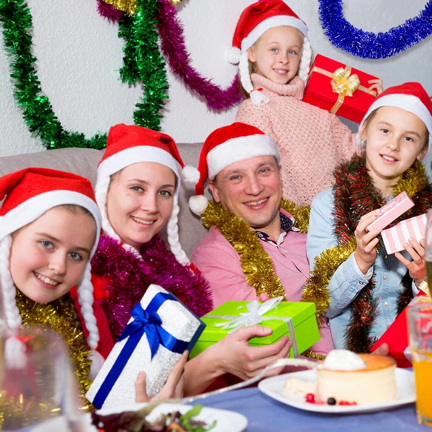 25 Feet Blue Christmas Tinsel Garland, Metallic Foil Twist Banner Wall Hanging Tinsel Streamers Backdrop for Parade Floats, Christmas, Mother's Day, Birthday Party Decorations(4in x 25ft)