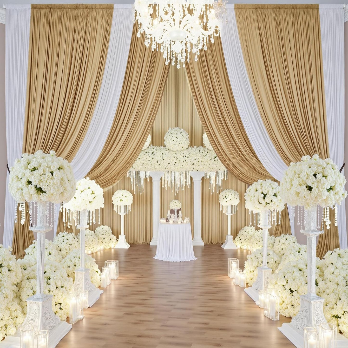 30ft x 15ft Beige Wrinkle Free Backdrop Curtains for Parties,Silky Polyester Fabric Wedding Ceiling Drapes, 6 Panels 15ft Photo Back Drop Drapes for Baby Shower Photography Stage Background Cloth