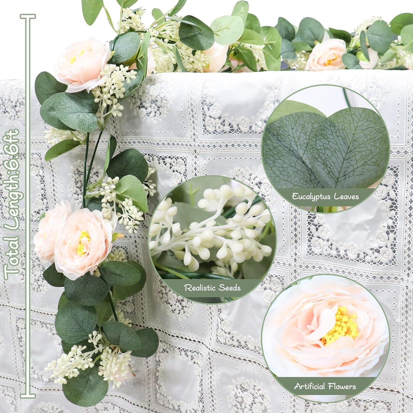 MAKHOT 2 Pcs Pink 6.6Ft Artificial Eucalyptus Flower Garland with Fake Rose Flower Vine Seeded Eucalyptus Leaves Greenery Garland for Wedding Table Backdrop Party Centerpiece Room Decor (Pink)