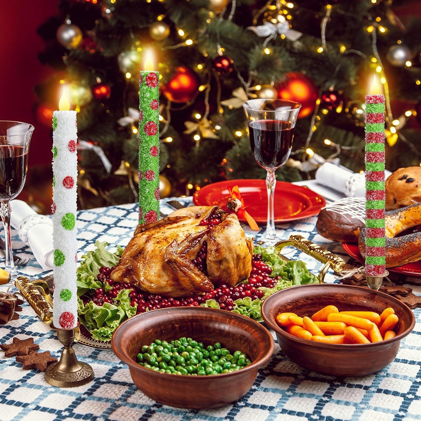 Baquler 6 Pcs Christmas Flameless Taper Candles 10.6 Inch Elf Theme Candles Battery Operated LED Christmas Candlesticks for Xmas Centerpiece Holiday Party Decor