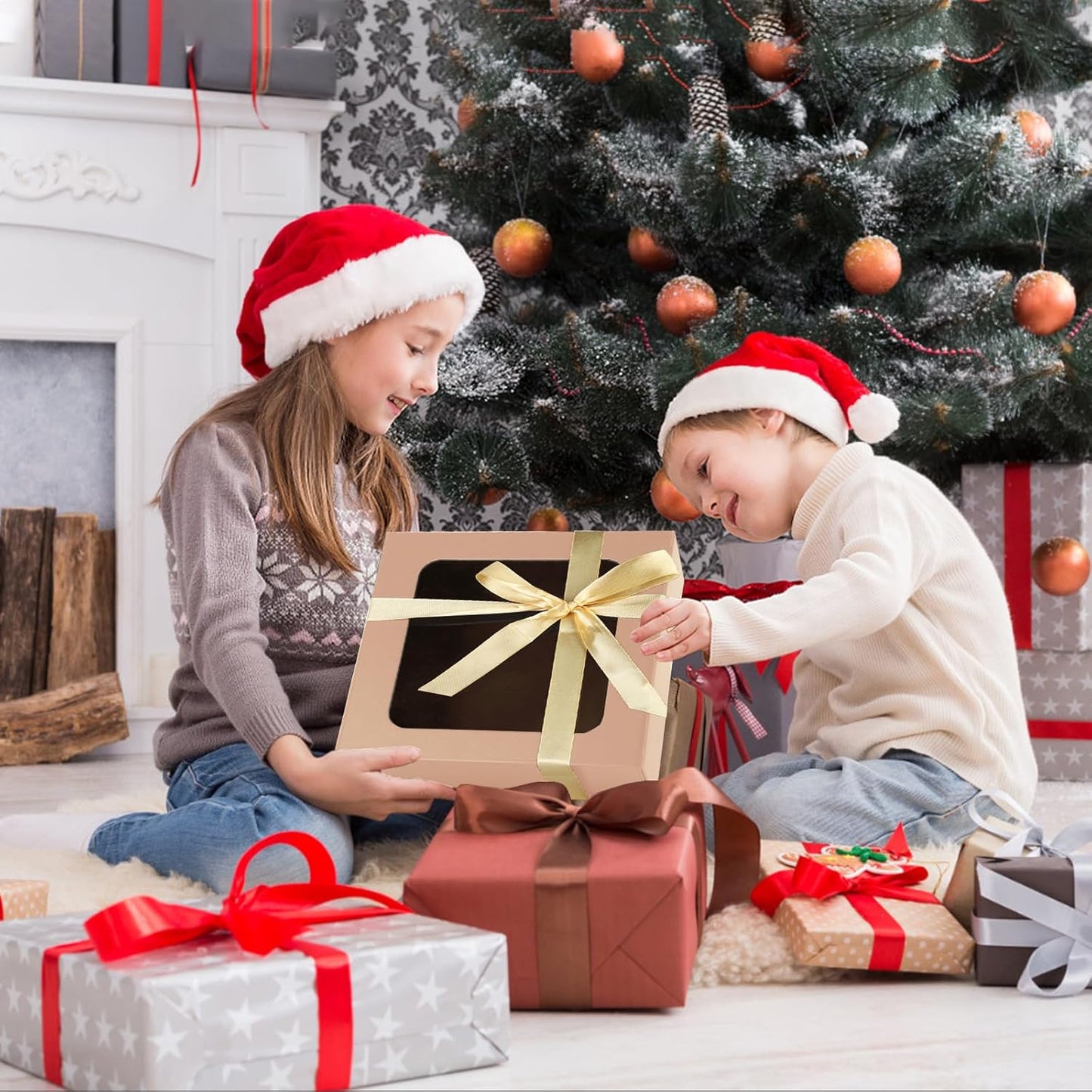 TIACABO Rose Gold Gift Box with Window,7.5"x7.5"x3.1" Bridesmaid Boxe for Gifts Giving,Birthday Gift Boxes with Magnetic,Closure Lid Gifts Boxes for Presents,Cute Box,Luxury for Gift Packaging