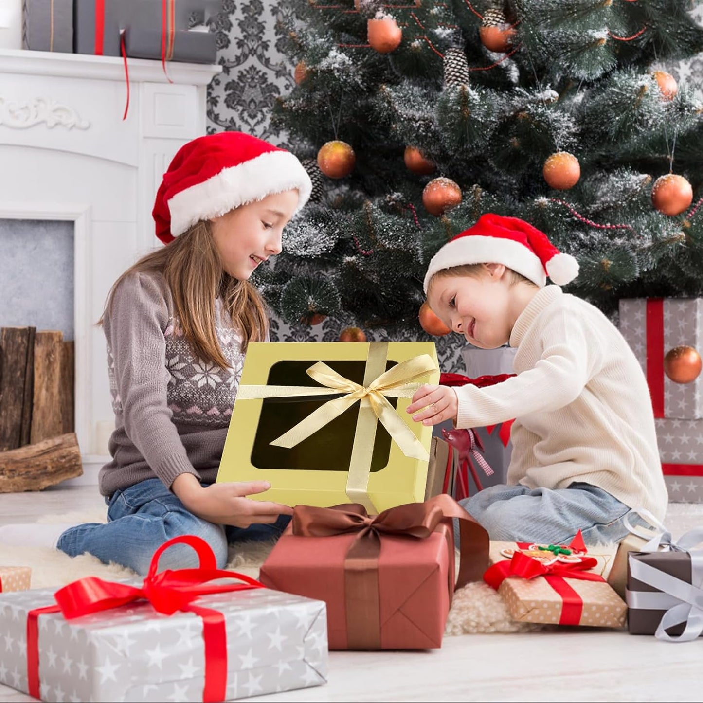 Gold Gift Boxes with Window,7.5"x7.5"x3.1" Bridesmaid Boxe for Gift Giving,Birthday Gift Box with Magnetic,Closure Lid Gift Boxes for Presents,Cute Boxe,Luxury for Gift Packaging,Gift Box for Wrapping Gifts