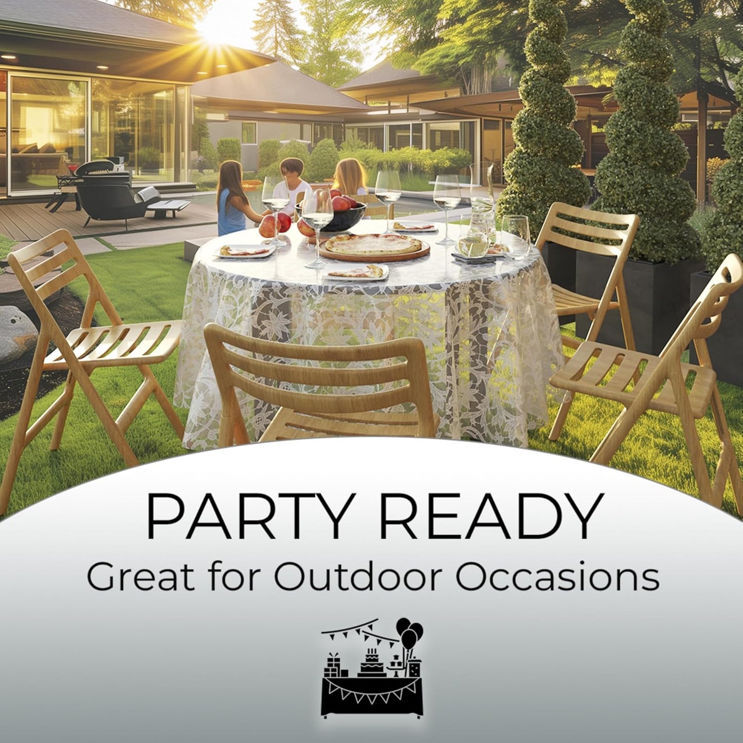 Exquisite Lace Table Cloth Round Table Plastic 12-Pack Lace Tablecloth Round 84" | White Floral Tablecloth Disposable | Wild Flower Party Decorations & Party Supplies