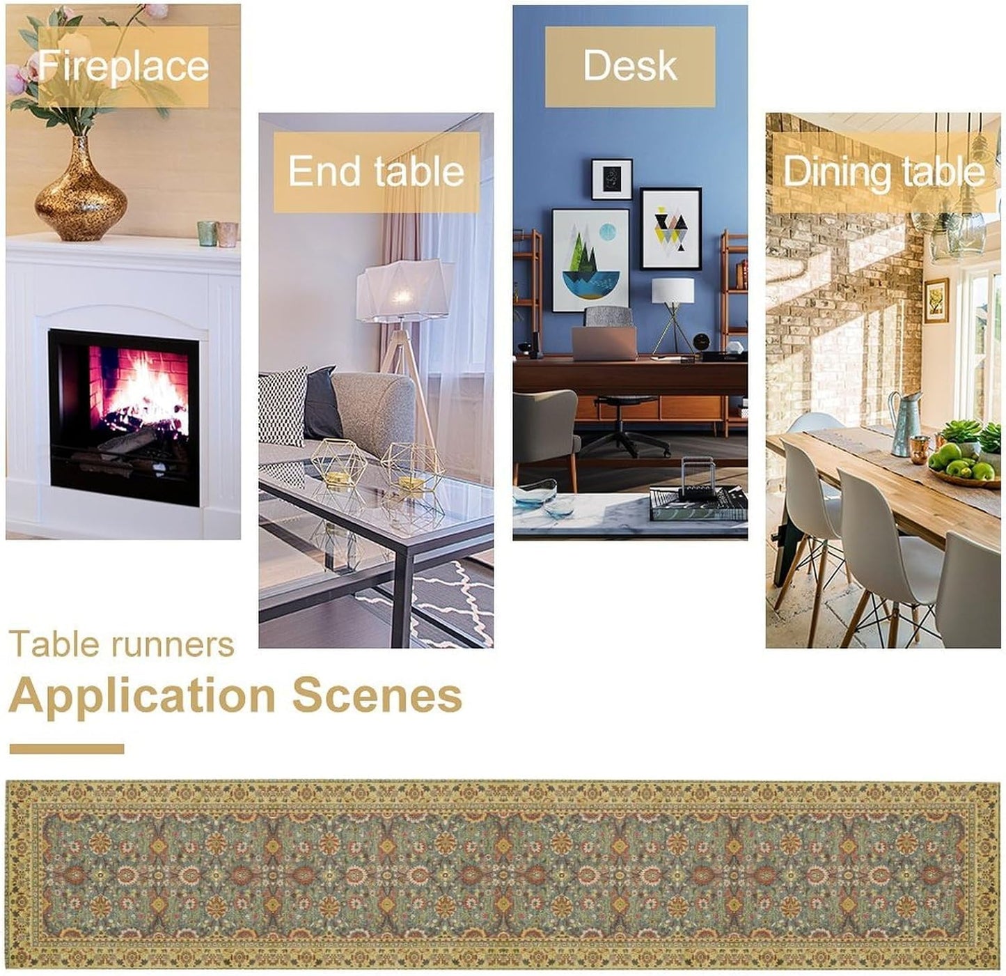 Boho Floral Vintage Beige Blue Table Runner, Retro Flower Rustic Country Farmhouse Abstract Pattern for Home Kitchen Table Decor Dining Coffee Room Party Decor 13x36in