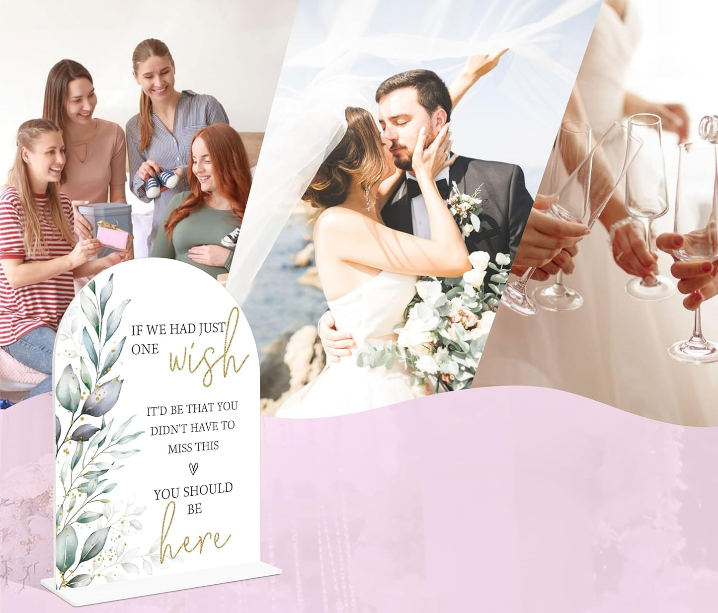 Acrylic Wedding Signs, Greenery Theme You Should Be Here, Memorial Table Sign for Wedding, Bridal Shower Table Decor with Stand, Engagement, Anniversary, Newlywed Events and Parties Supplies, 22