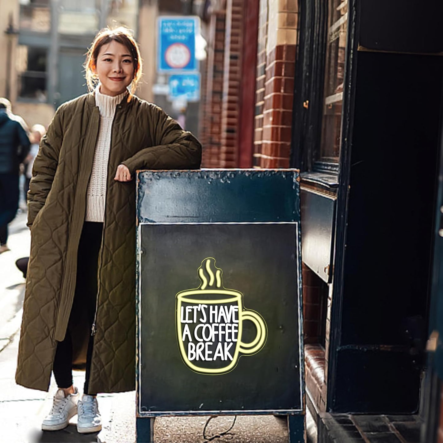 Let’s Have A Coffee Break Neon Sign,Dimmable Coffee Cup Led Light Up Sign for Living Room Bistro Party Kitchen(16.54 * 12.6In)