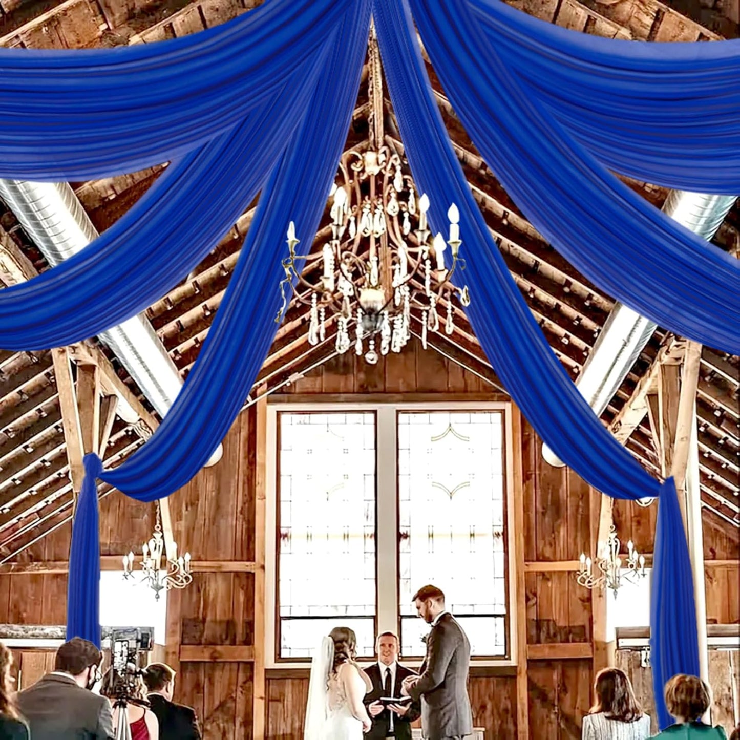 DUOBAO Royal Blue 5x20ft Chiffon Drapes | 6pc Elegant Sheer Wedding Backdrop Curtains | Perfect for Tent, Banquet Hall, and Photography