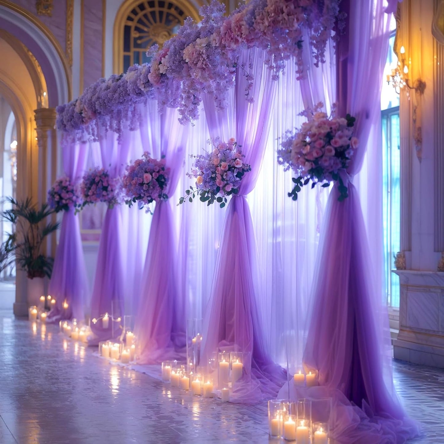 Purple Sheer Backdrop Curtain for Baby Shower Girls Birthday Party 10ft X 10 ft, 2 Panels Purple Tulle Backdrop Curtains Drapes for Wedding Photoshoot Background Decorations