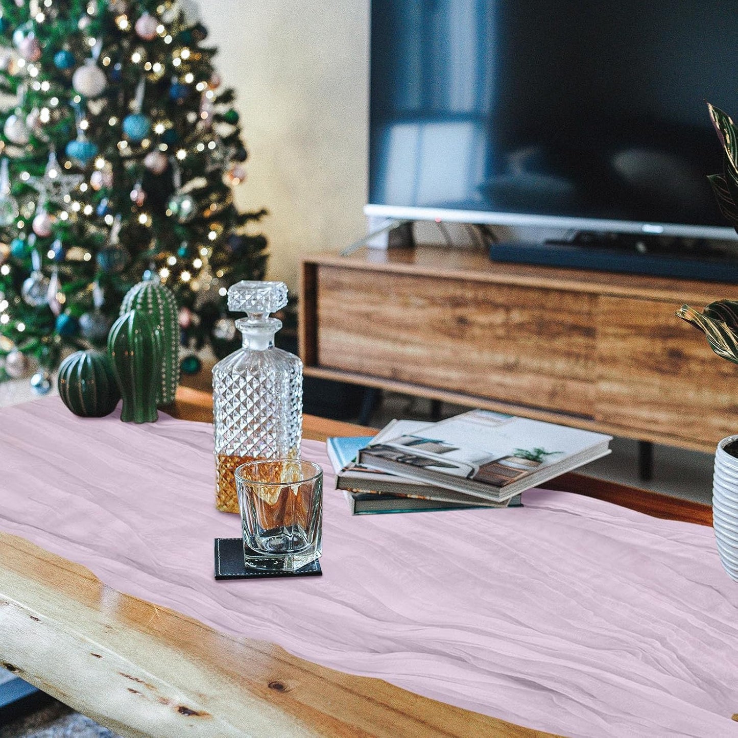 1 Pack Cheesecloth Table Runner 10Ft Christmas Gauze Boho Table Runners for Wedding Decor Bridal Shower Decorations Baby Shower Party(35" x 120")