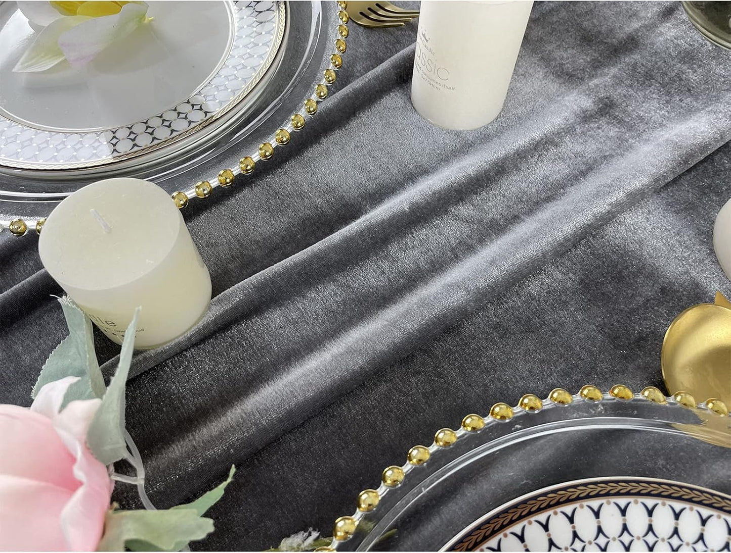 Luxurious Velvet Table Runner, 10ft Wedding Reception Decorations, 20x120inch Soft Velvet Fabric, Table Linen Overlay, Wedding Table Runners (Gray, 20X120inch)
