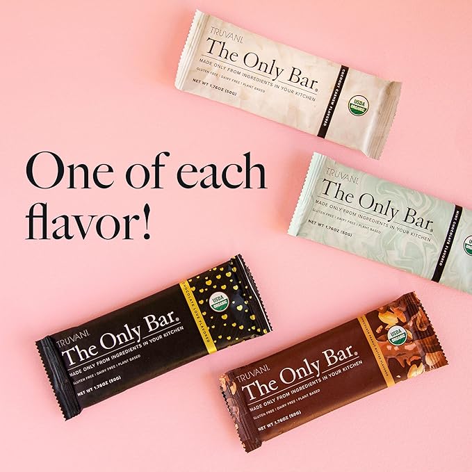 Truvani Plant Based Snack Bars | Variety 12 Pack | 5-8g Protein | USDA Organic and Vegan | The Only Bar | Dairy, Soy, and Gluten Free | Individually Wrapped