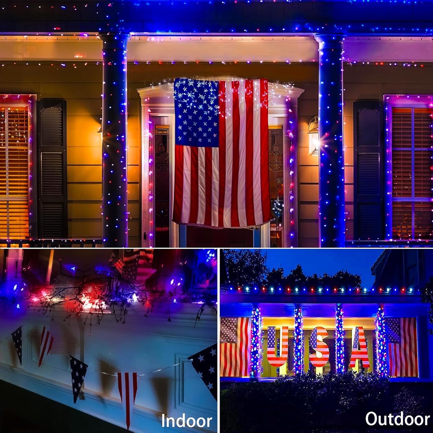 4th of July Decorations Lights Red White & Blue 100 Count 20 Feet Patriotic Mini String Waterproof Independence Day Lights for Indoor Outdoor Christmas Party Patio Memorial Day Décor