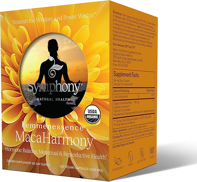 Femmenessence MacaHarmony – Scientifically Proven to Support Hormone Balance for Women, Regular Menstrual Cycle, PMS, Acne, Healthy Skin, Fertility, Natural Organic Maca Capsules (120)