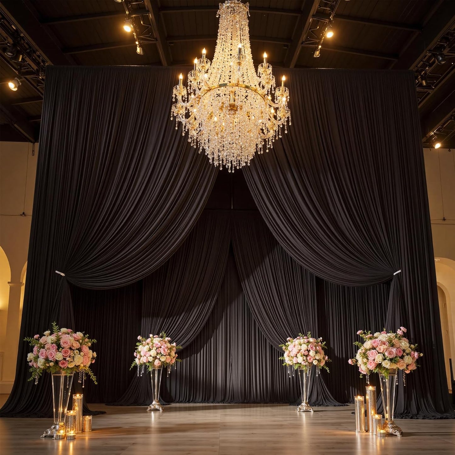 30ft x 15ft Black Wrinkle Free Backdrop Curtain for Parties, Silky Polyester Fabric Wedding Ceiling Drapes, 6 Panels 15ft Photo Back Drop Drapes for Baby Shower Photography Stage Background Cloth