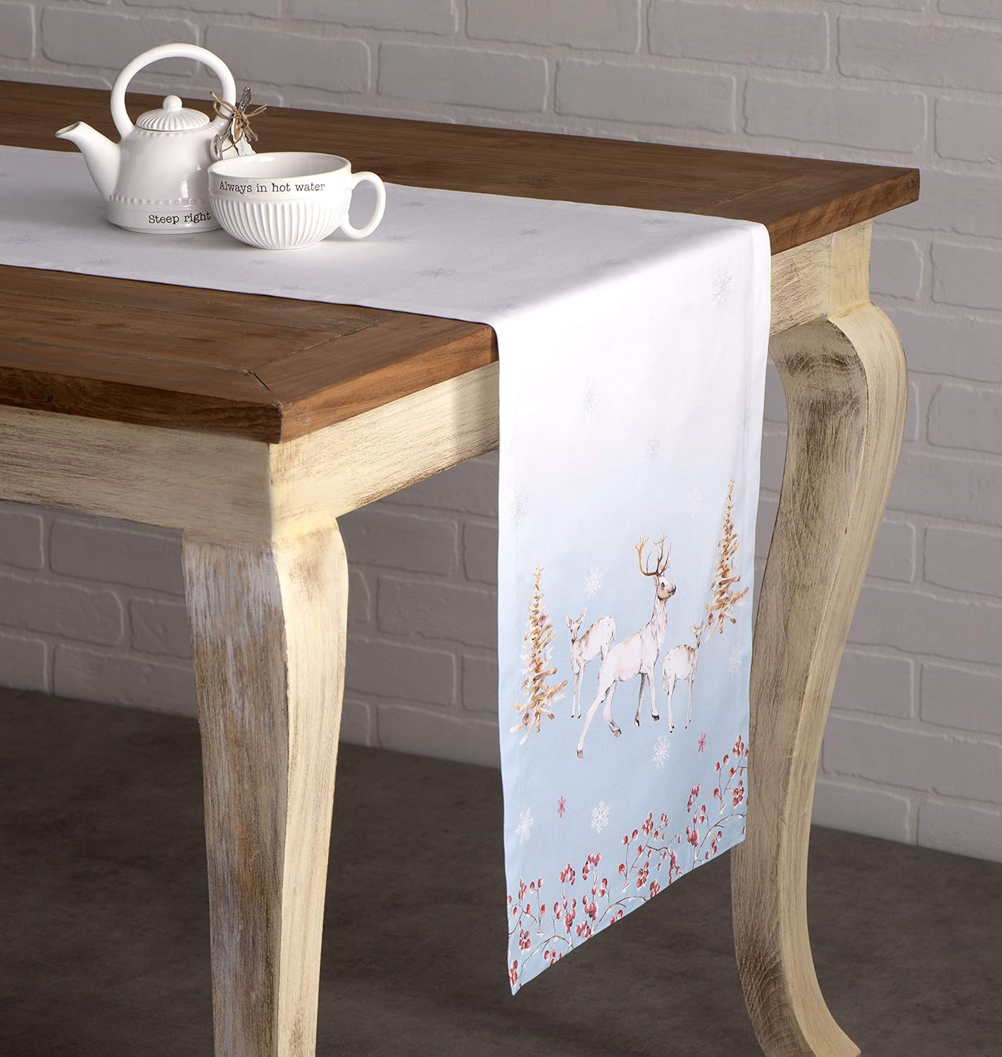 Maison d' Hermine Table Runner 100% Cotton Single Layer Table Runners 48 inches Long for Thanksgiving Christmas Decorations Home Kitchen Dining Party Wedding (Fairy Tale Forest, 14.5" x 48")