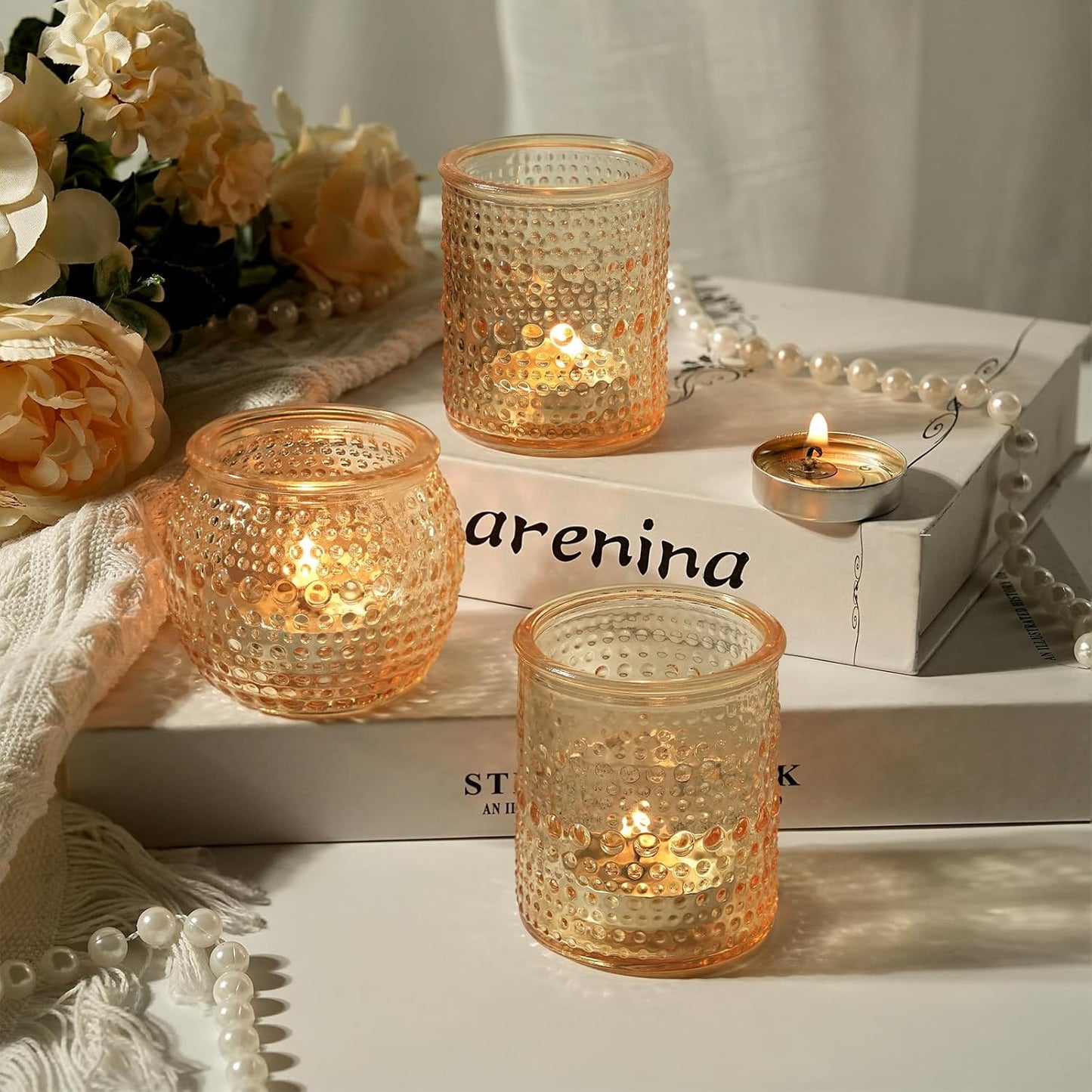 36ps Votive Candle Holders, 2x2.5inchs Gold Tea Light Candle Holders Glass for Table Centerpiece, Votives Candle Holders for Wedding, Bridal Shower and Tea Party Decorations (Gold)