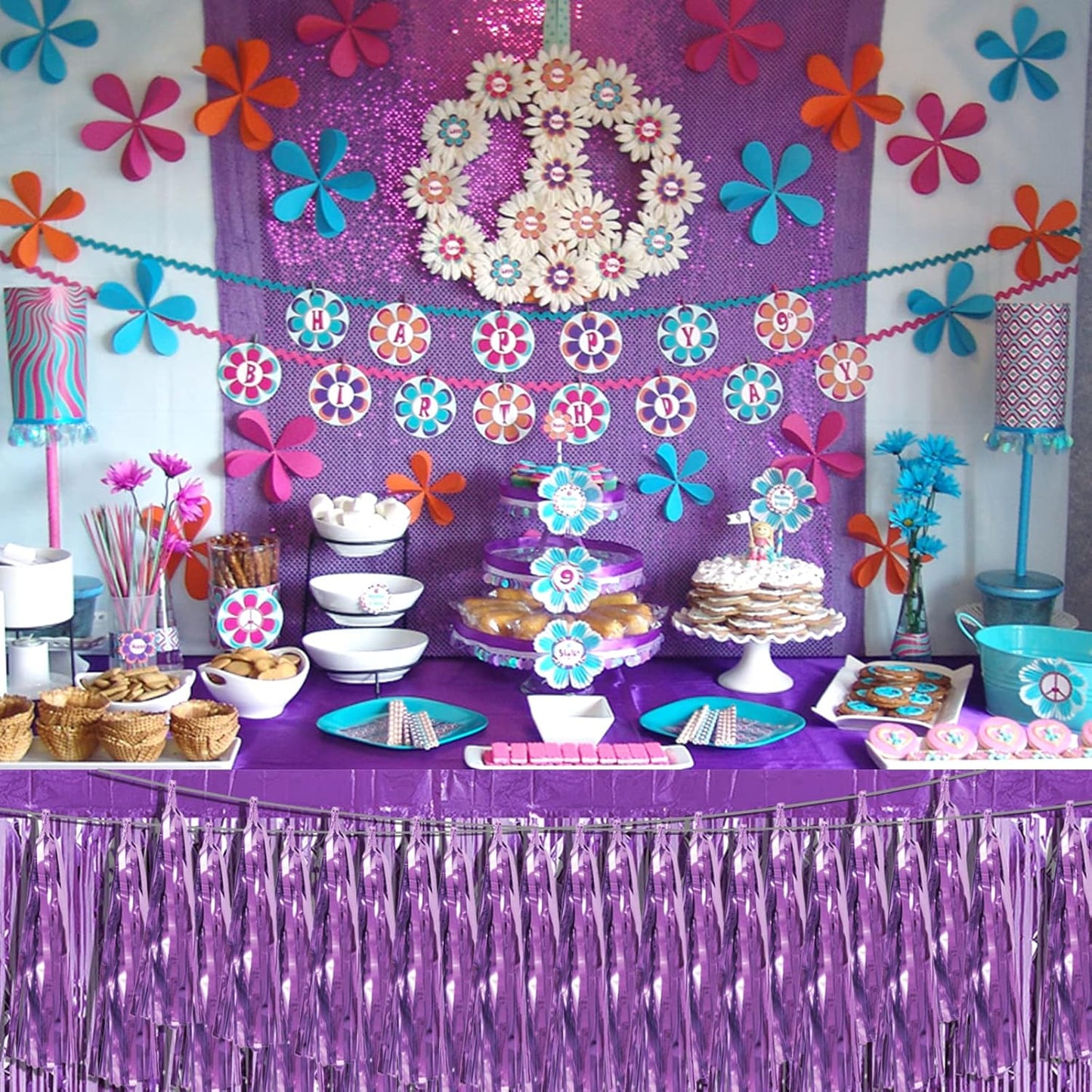 6P Light Purple Foil Fringe Metallic Tassel Streamers Banner Tassel Garland for Parade Floats, Bachelorette, Wedding, Birthday, Graduation, Christmas, Bridal/Baby Shower Party Decorations