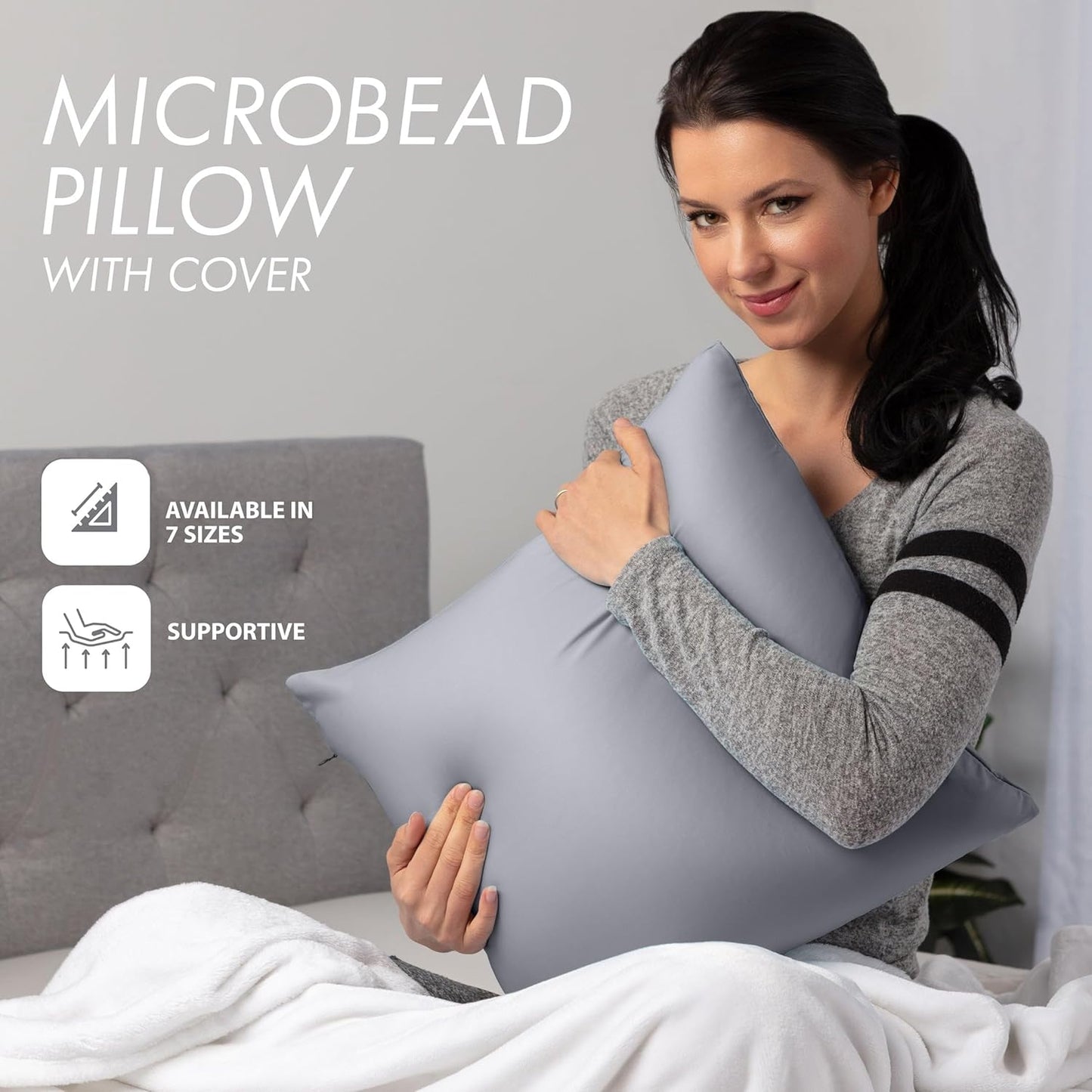 PILLOWY 12" x 20" Throw Pillow - Dark Grey: 1 PCS Luxurious Premium Microbead Pillow with 85/15 Nylon/Spandex Fabric. Forever Fluffy, Outstanding Beauty & Support. Silky, Soft & Beyond Comfortable