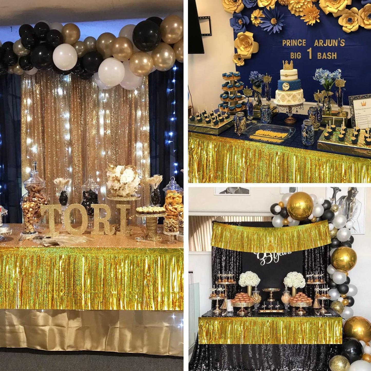 BEISHIDA 3 Packs 30 Feet Metallic Foil Fringe Garland Tinsel Streamers,Laser Gold Wall Hanging Tinsel Fringe Banners for Wedding Birthday Party Decoration Halloween Christmas New Year