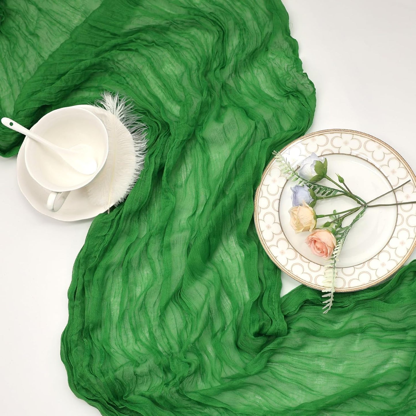 12 Pack Green Cheesecloth Table Runner 10ft Boho Gauze Fabric Cheese Cloth Table Runner 35 x 120 Inch Rustic Sheer Runner for Romantic Wedding Decor Baby Shower Party Table Centerpiece Decoration