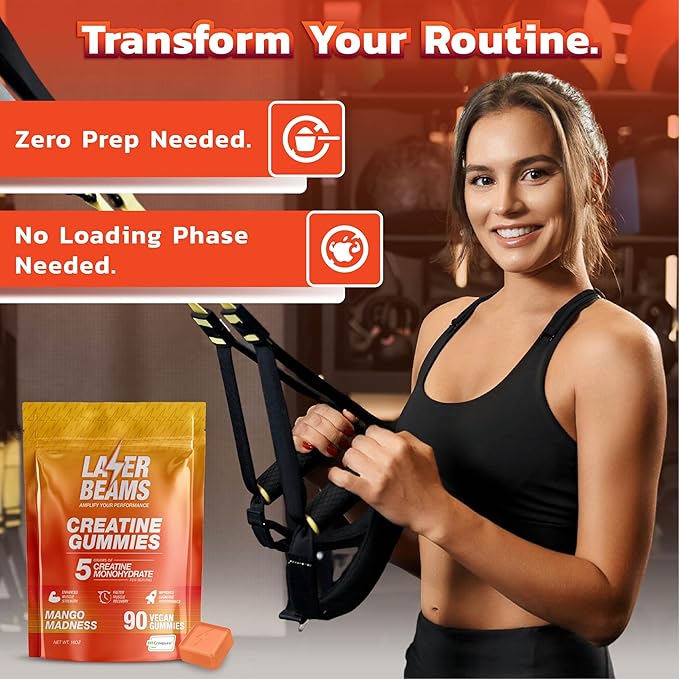Creatine Monohydrate Gummies for Women & Men - 5g Creapure Creatine per Serving - Vegan, Mango Flavor - Boost Muscle Strength, Endurance, Recovery & Mental Focus (90 Gummies)