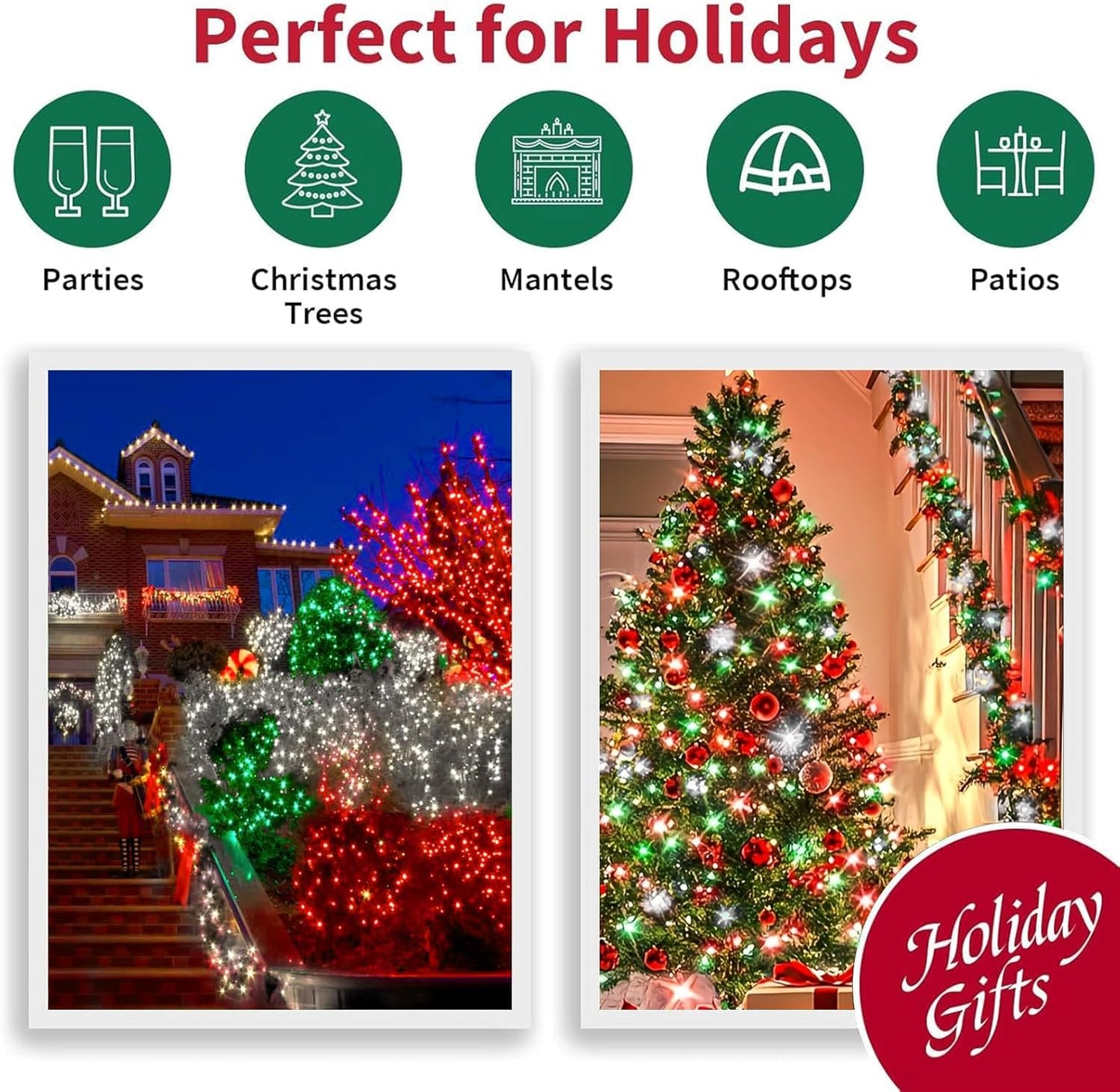 LAMPHOME 33ft Christmas Decorative Mini Lights, 100 LED Transparent Wire Fairy Starry String Lights Plug in, 16 Lighting Modes for Outdoor Xmas Tree Wedding Party Decoration (Red/Green/White)