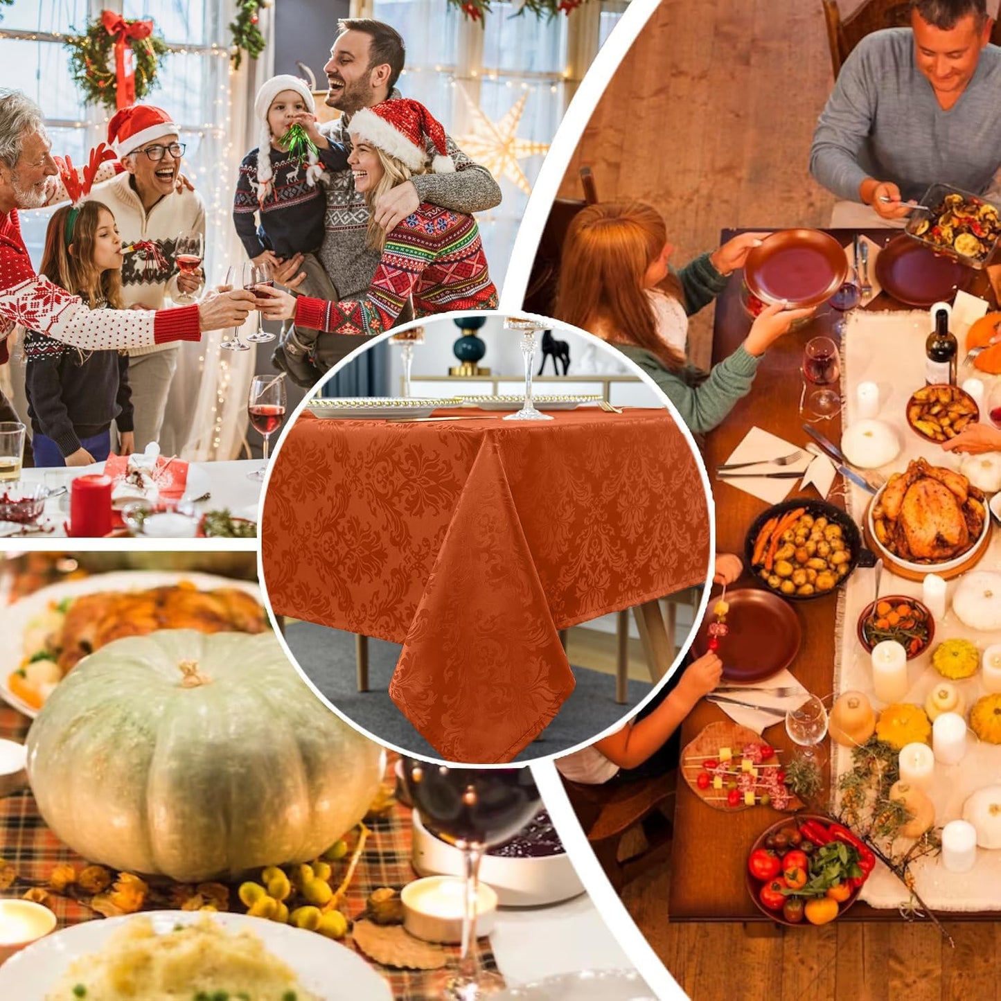 SASTYBALE Jacquard Rectangle Tablecloth, Rusty Spill-Proof Wrinkle Resistant Damask Table Cloth, Soft Polyester Oblong Table Cover for Kitchen Parties Thanksgiving - 60 x 120 Inch Rust