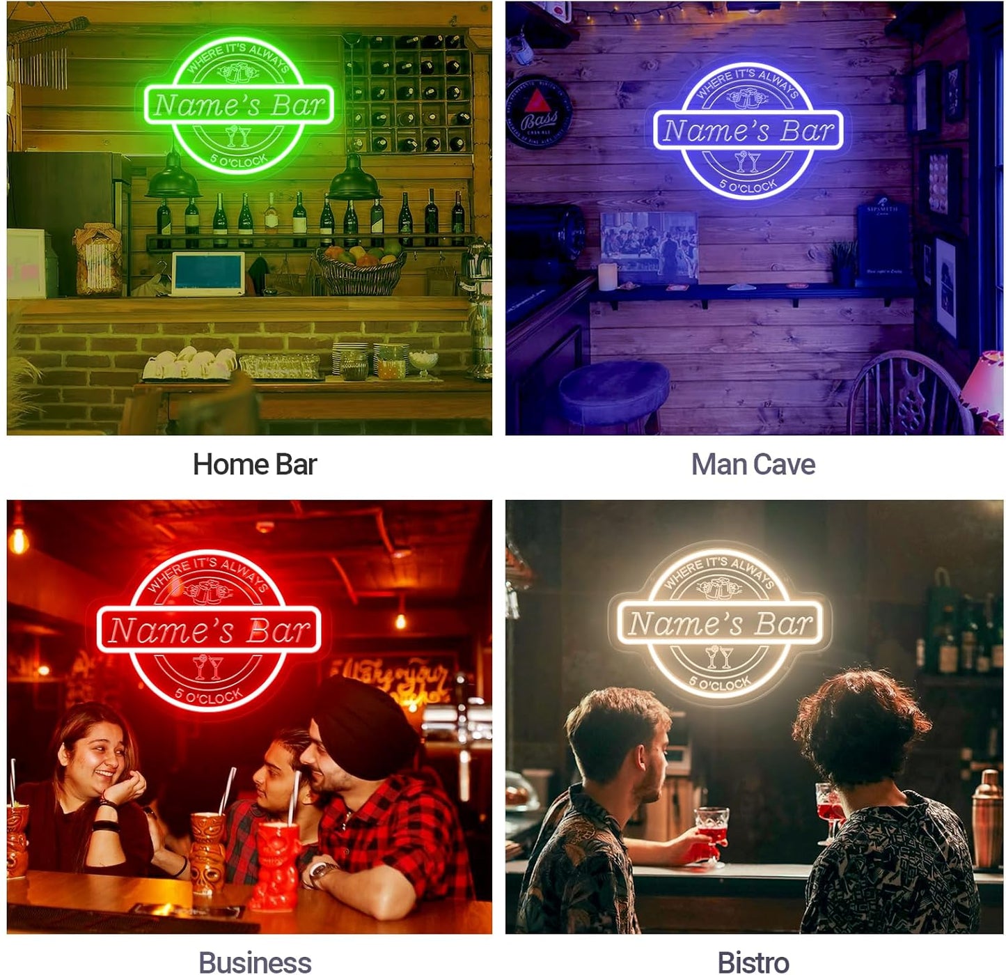 Custom Bar Neon Sign for Wall Decor, Personalized Cocktail Beer LED Light Up Signs for Home Bar, Customized Neon Lights Signs for Men Dad Gifts, Man Cave Pub Tavern Bistro Lounge Business Decor