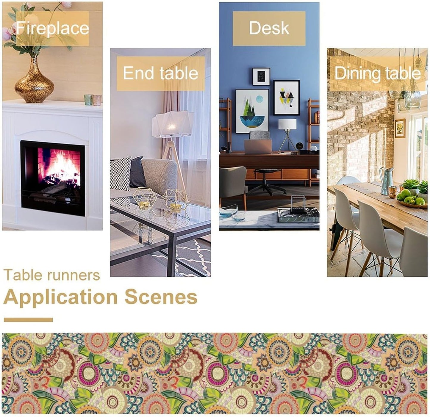 Boho Floral Table Runner,Retro Bohemian Flower Table Runner for Kitchen Dining Table Home Party Decoration 13x108 Inch