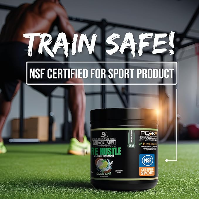BLACKLABEL Supplements PRE Hustle V3 Pre-Workout Powder – NSF Certified for Sport – Energy, Strength & Endurance Support – Coconut Lime Flavor – with Creatine & Caffeine – 30 Servings