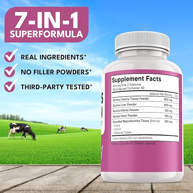 NEW AGE Beef Organ Supplement for Women - Beef Liver, Kidney, Heart and Uterus Tissue, Supports Women's Overall Energy and Health - Pasture Raised, Grass Fed - No Fillers - 120 Capsules