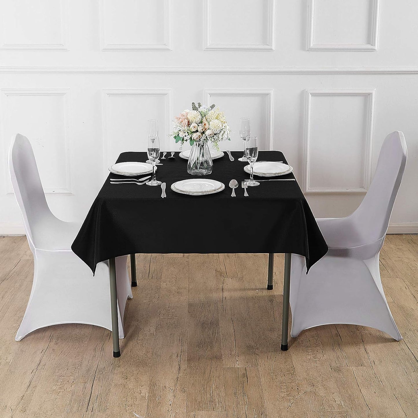 Cupuamon Square Tablecloth 90x90 inch Washable Polyester Fabric Table Cloth for Wedding Party Dining Banquet Decoration(90x90,Black)