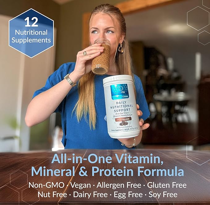 Equilife Daily Nutritional Support, All-in-One Multivitamin Meal Replacement, Pure Chocolate Flavor, 15G Plant Protein, Supports Overall Wellness Including Energy, Digestion, & Skin, 14 Servings Tub