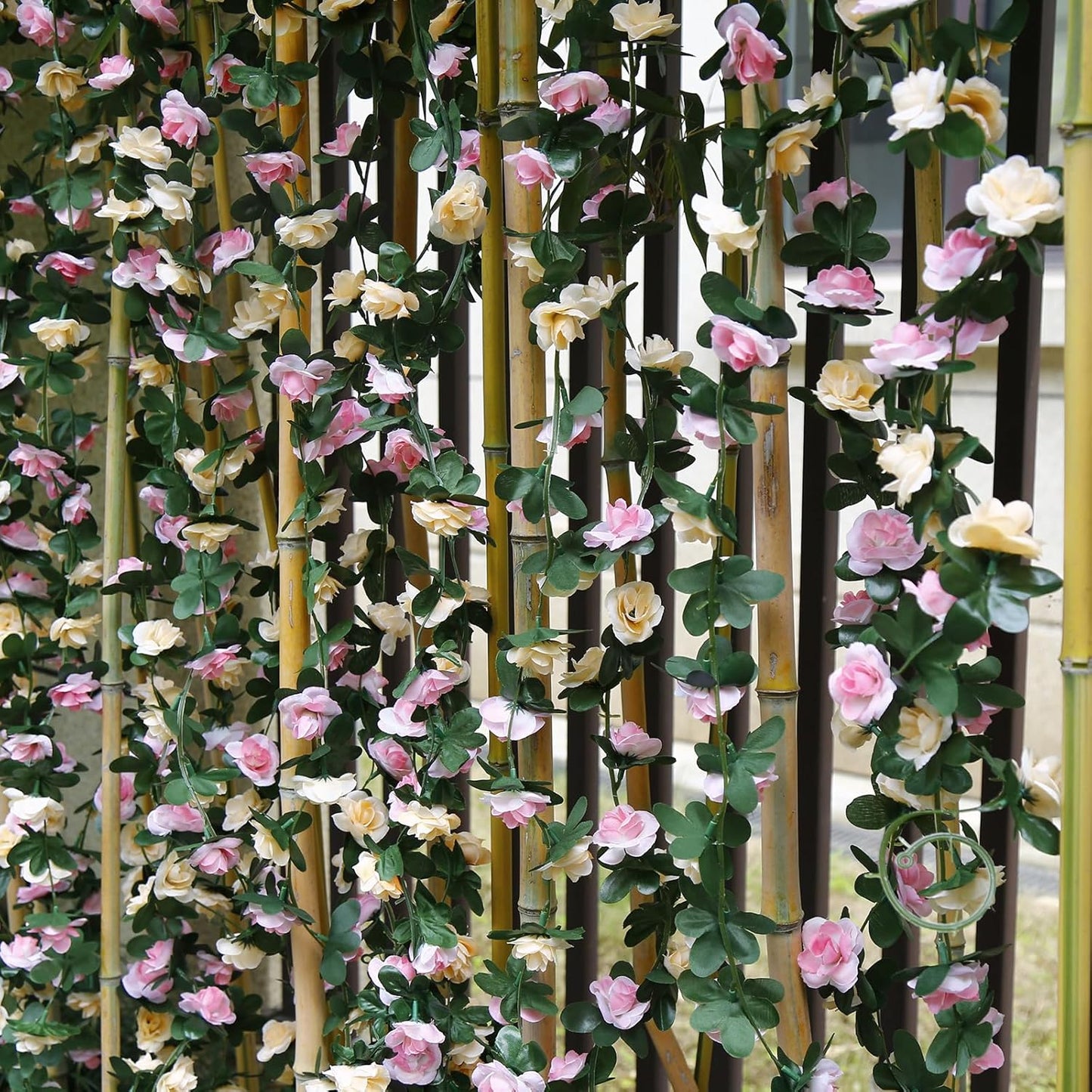 12 PCS 98.4 FT Artificial Flower Garland Rose Garland for Wedding Room Decor(12,Champagne)