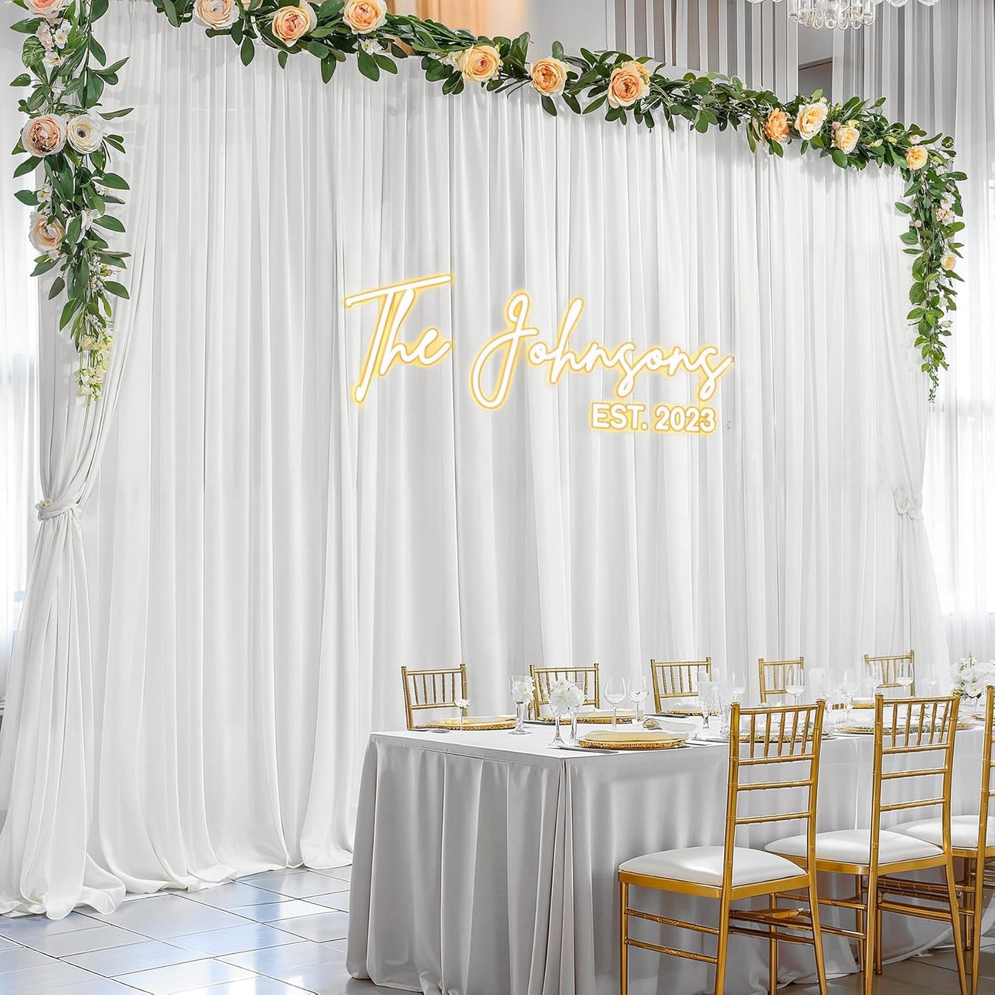10ft x 10ft Cream White Backdrop Curtains, Wrinkle-Free Sheer Chiffon Fabric Photo Backdrop Drapes for Wedding Arch Party Ceremony Stage Photography Decorations